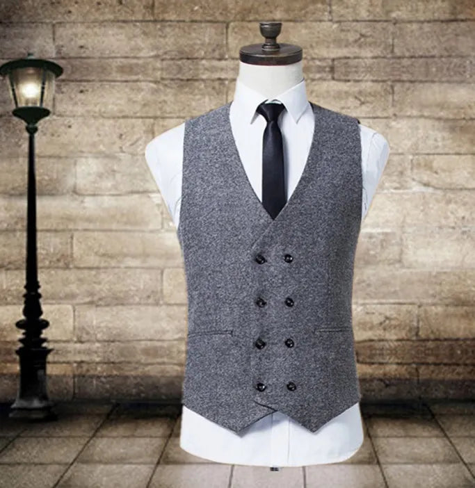 Country Style Wedding Groom Vests Wool Herringbone Tweed Vests Groomsmen Vest Mens Suit Vest Prom Blazers Waistcoat Plus Size