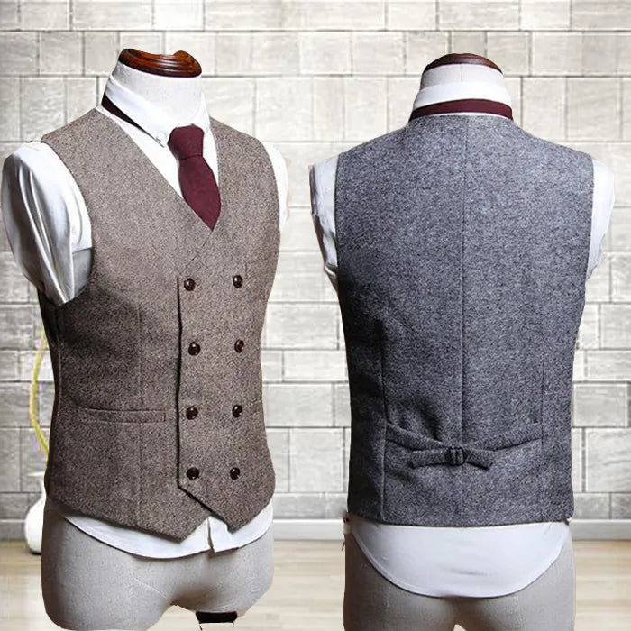 Country Style Wedding Groom Vests Wool Herringbone Tweed Vests Groomsmen Vest Mens Suit Vest Prom Blazers Waistcoat Plus Size