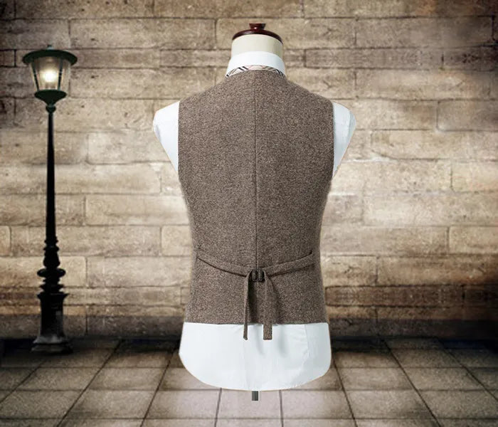 Country Style Wedding Groom Vests Wool Herringbone Tweed Vests Groomsmen Vest Mens Suit Vest Prom Blazers Waistcoat Plus Size