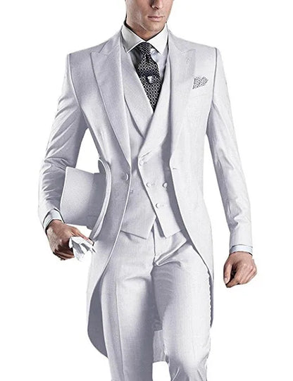 Hot Recommend Dark Grey Tailcoat Groom Tuxedos Morning Style Men Wedding Wear Men Formal Dinner Prom Party Suit(Jacket+Pants+Tie+Vest) 1108