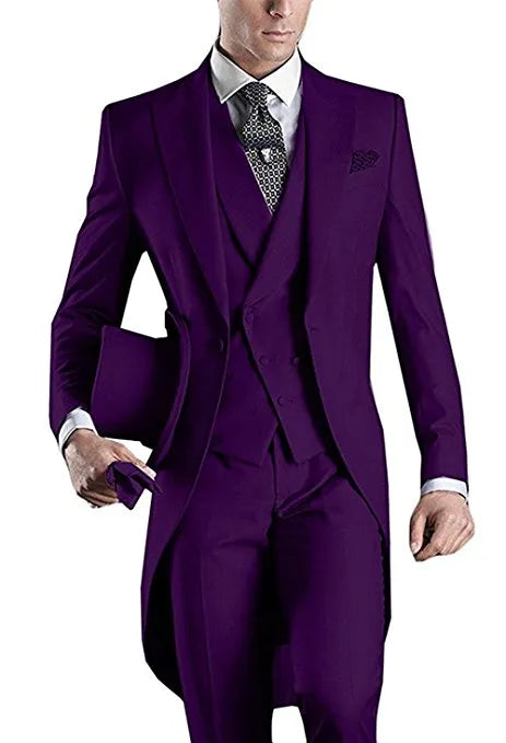 Hot Recommend Dark Grey Tailcoat Groom Tuxedos Morning Style Men Wedding Wear Men Formal Dinner Prom Party Suit(Jacket+Pants+Tie+Vest) 1108