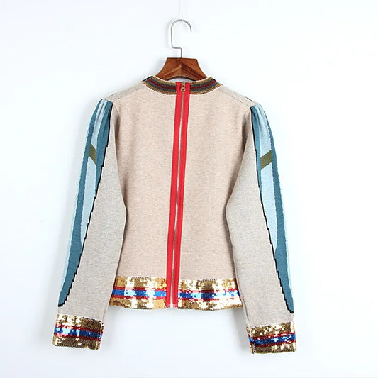 917  Autumn Pullover Regular Crew Neck Panelled Brand Same Style Sweater Sequins Fashion Sweater dl