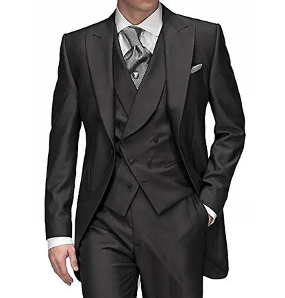 Hot Recommend Dark Grey Tailcoat Groom Tuxedos Morning Style Men Wedding Wear Men Formal Dinner Prom Party Suit(Jacket+Pants+Tie+Vest) 1108