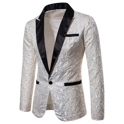 In Stock Jacquard Weave Mens Prom Suits Peaked Lapel One Button Lace Wedding Suits For Men Stage Costume Blazers Only The Jacket