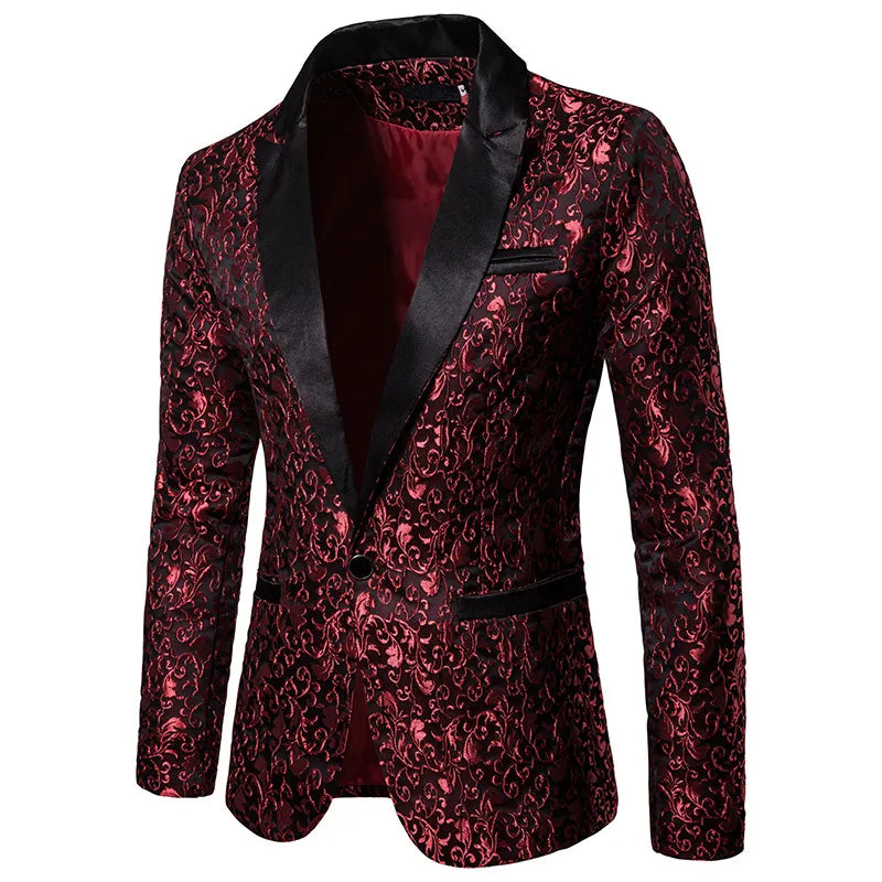 In Stock Jacquard Weave Mens Prom Suits Peaked Lapel One Button Lace Wedding Suits For Men Stage Costume Blazers Only The Jacket