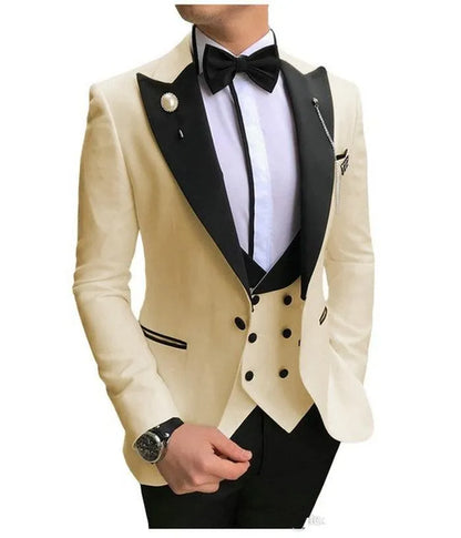 Slim Fit Purple Groom Tuxedos Black Peak Lapel Groomsmen Mens Wedding Dress Style Man Jacket Blazer 3 Piece Suit(Jacket+Pants+Vest+Tie) 855