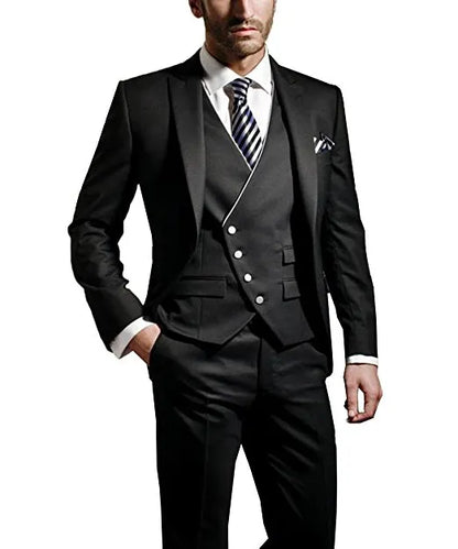 New Fashion Pink Slim Fit Groom Tuxedos Black Peak Lapel Groomsmen Mens Wedding Dress Excellent Man 3 Piece Suit(Jacket+Pants+Vest+Tie) 603