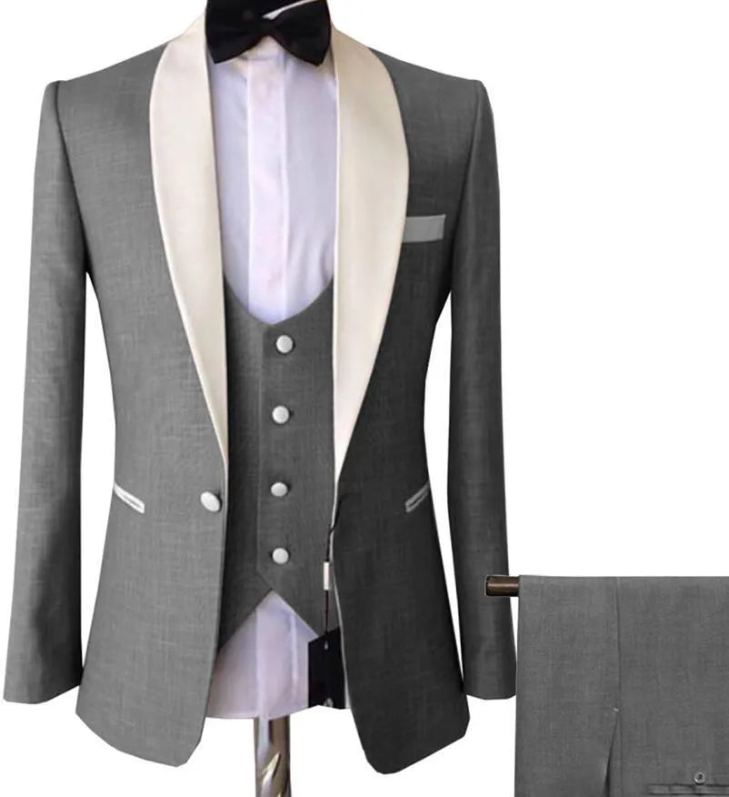 Customize Groom Tuxedos Big Shawl Collar Men Party Business Suits 3 Piece Prom Blazer Dress W1500