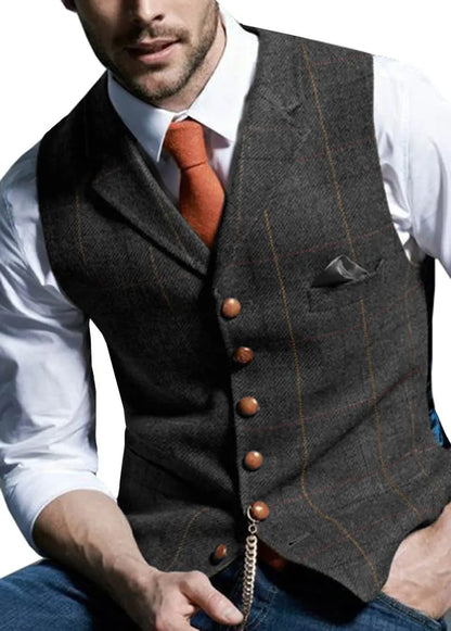 British Style Wool Plaid Groom Vests Attire For Wedding Party Slim Fit Men's Vests Custom Made Plus Size Prom Dinner Groomsmen Wear Suit