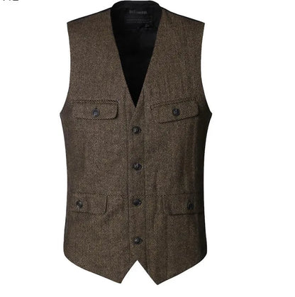 Dark Green Groom Vests Country Wedding Wool Tweed Vest Slim Fit Men's Suit Vest Dress Coat Dress Waistcoat Farm Country B239