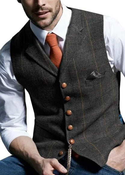 British Style Wool Plaid Groom Vests Attire For Wedding Party Slim Fit Men's Vests Custom Made Plus Size Prom Dinner Groomsmen Wear Suit