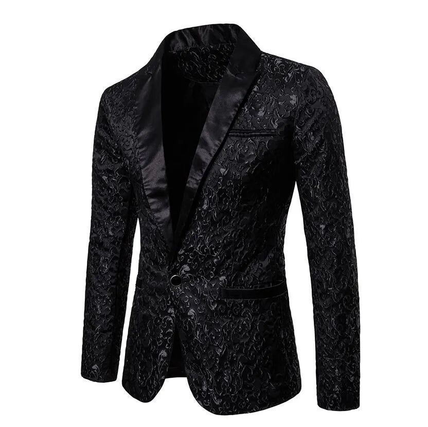 In Stock Jacquard Weave Mens Prom Suits Peaked Lapel One Button Lace Wedding Suits For Men Stage Costume Blazers Only The Jacket