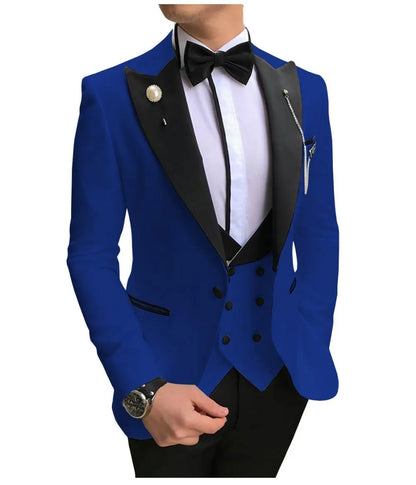 Slim Fit Purple Groom Tuxedos Black Peak Lapel Groomsmen Mens Wedding Dress Style Man Jacket Blazer 3 Piece Suit(Jacket+Pants+Vest+Tie) 855