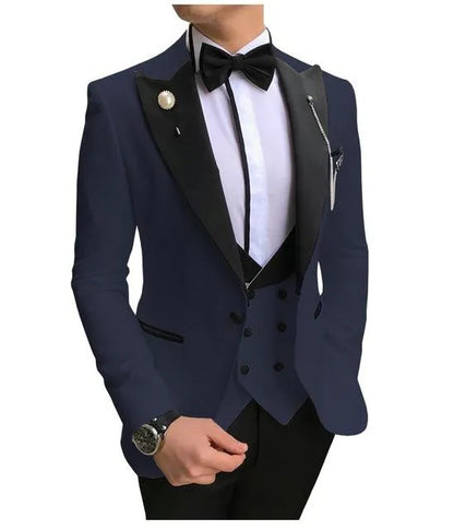 Slim Fit Purple Groom Tuxedos Black Peak Lapel Groomsmen Mens Wedding Dress Style Man Jacket Blazer 3 Piece Suit(Jacket+Pants+Vest+Tie) 855