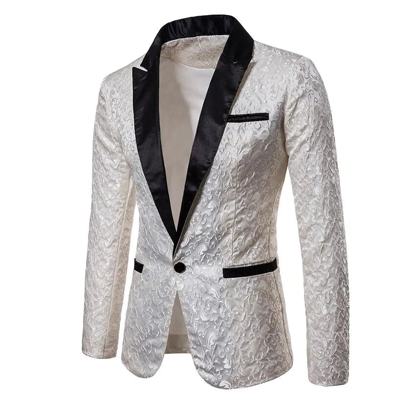 In Stock Jacquard Weave Mens Prom Suits Peaked Lapel One Button Lace Wedding Suits For Men Stage Costume Blazers Only The Jacket