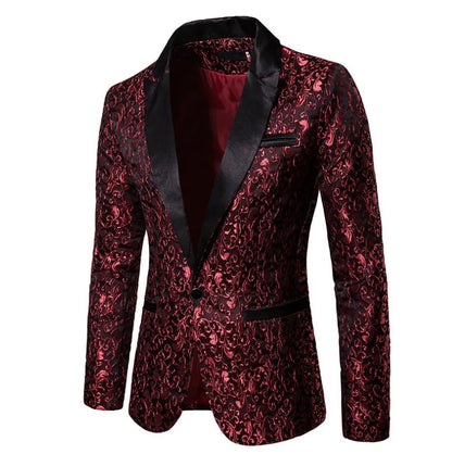 In Stock Jacquard Weave Mens Prom Suits Peaked Lapel One Button Lace Wedding Suits For Men Stage Costume Blazers Only The Jacket