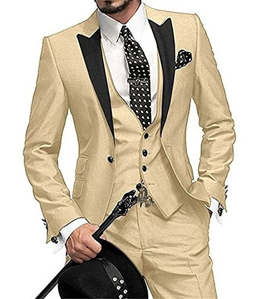 New Fashion Pink Slim Fit Groom Tuxedos Black Peak Lapel Groomsmen Mens Wedding Dress Excellent Man 3 Piece Suit(Jacket+Pants+Vest+Tie) 603