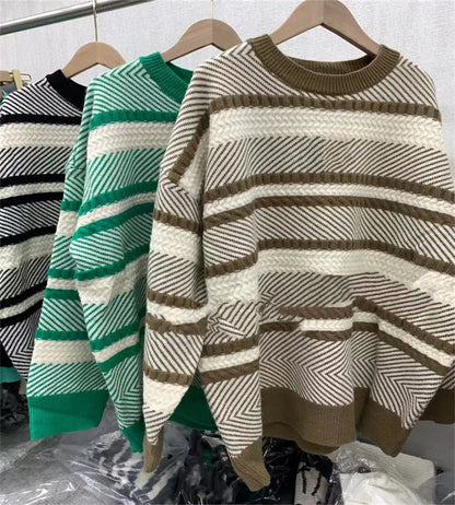 Loose Sweater Woolen Knitted Long Thickened Pullovers Jacket Fall Lady Wool Big Letter Sleeved Knit Shirt Fashion Clothes Languid 3 Colors